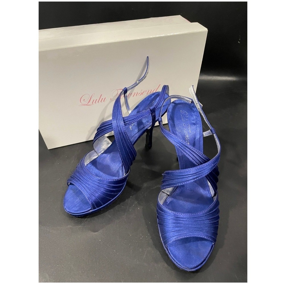 Lulu Townsend Cobalt Blue Satin Crisscross Heels‎ Sandals Women's Size 7 1/2